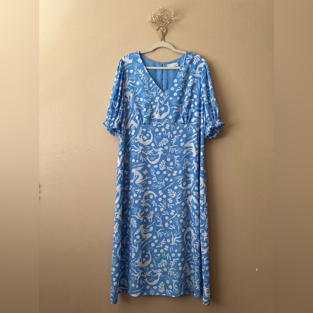 ESTELLE | Blue V-neck Midi Dress | Size 2X